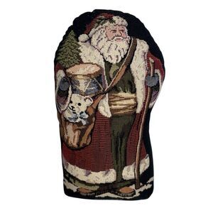 Vintage Christmas Holiday Santa Tapestry Weighted Pillow Doorstop